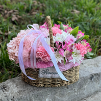 Корзинка в розовых и белых тонах Корзинка в розовых и белых тонах