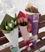 7 тюльпанов в фоамиране с открыткой (цвета на выбор)